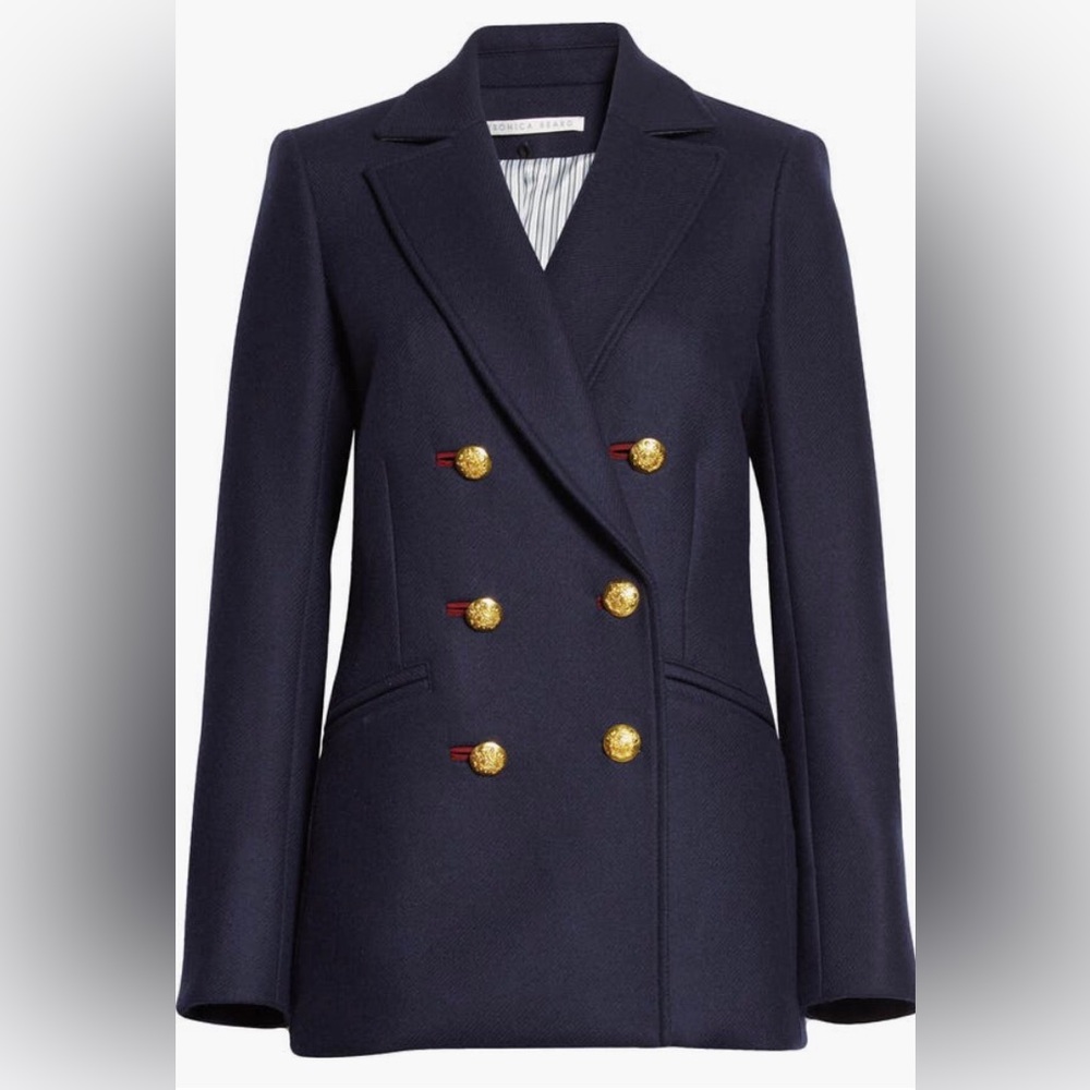 NWT $695 Veronica Beard Port Double Breasted Dickey Coat in NAVY, Size 4!